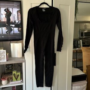 Black Long Sleeve Ribbed Jumpsuit